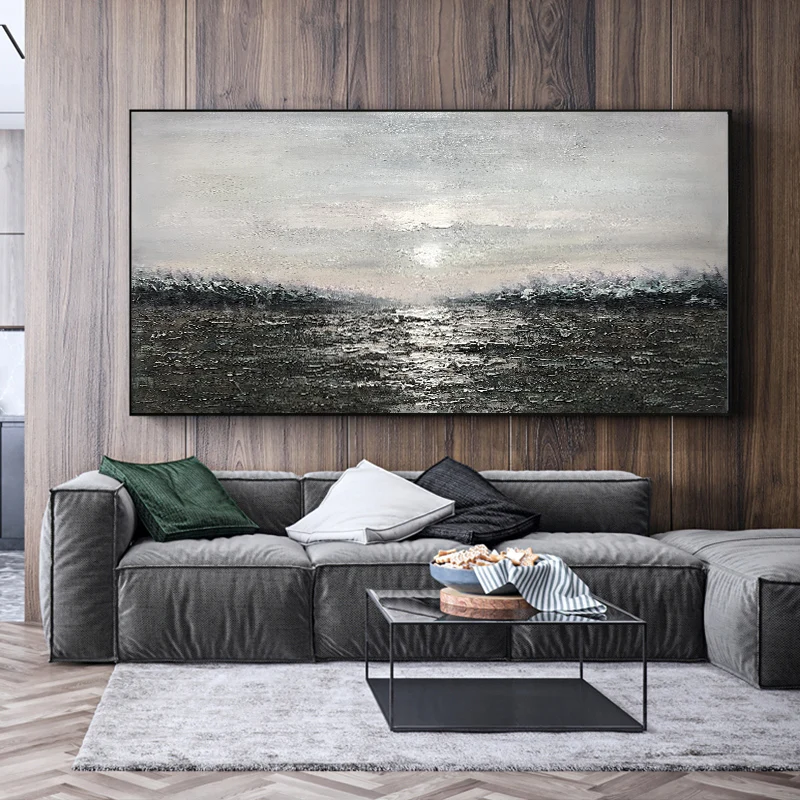 

Cuadros Para El Hogar Hand Painted Canvas Oil Painting Black and White Sunrise Living Room Home Decor Wall Hanging Art No Framed