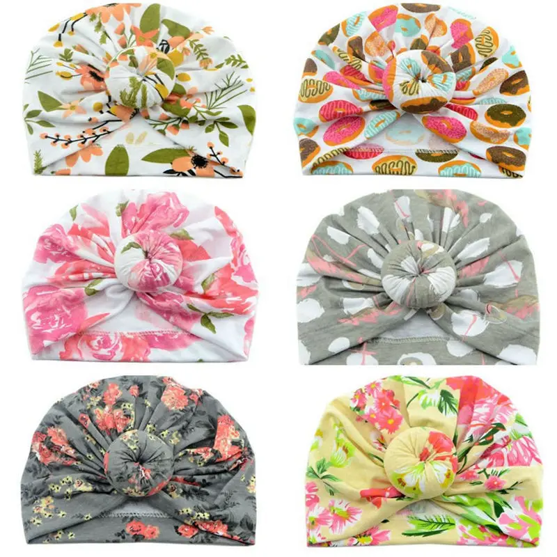 

Infant Baby Soft Knot Hat Breathable Flower Printed Newborn Girl Boy Bonnet Hat Spring Summer Kids Toddler Turban Beanie Cap