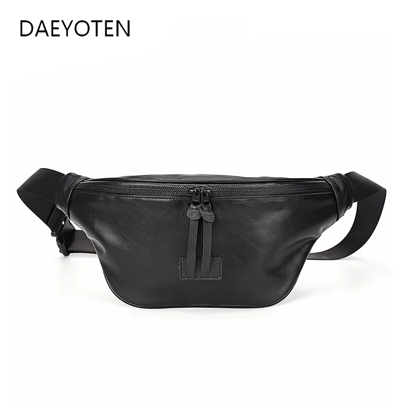 

DAEYOTEN 2021 New Man Leather Waist Bag Waterproof Adjustable Belt Bag Male Heuptas Bum Banana Bag Travel Waist Packs ZM1052