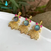 natural blue labradorite pendant necklaces for women goldfish animal jewelry fine gift accessori natural stone