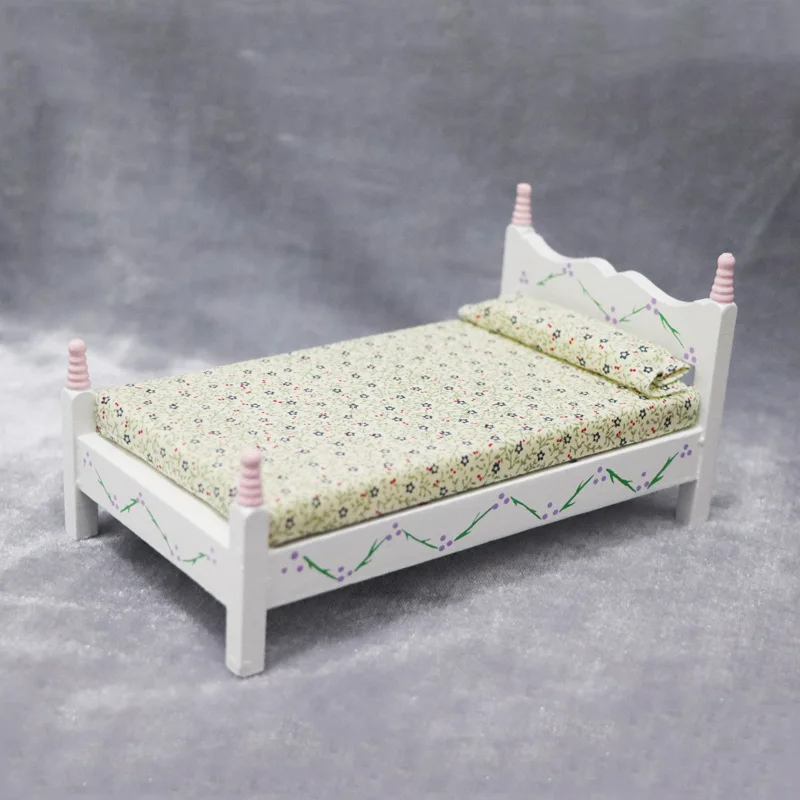 

1:12 DIY Dollhouse Furniture Miniature Model Art Handmade Classical Floral Single Bed