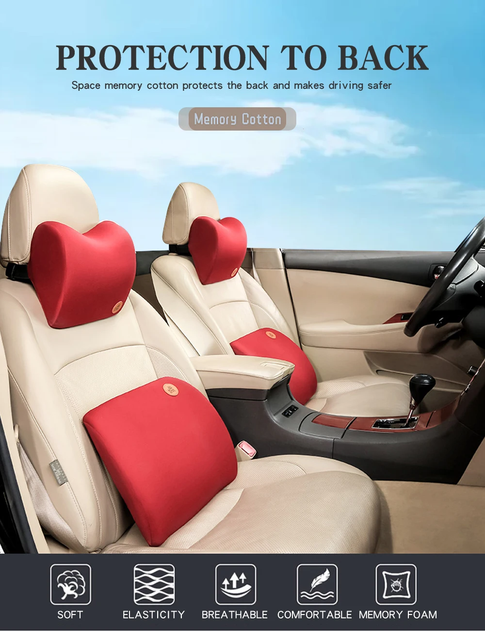 Car Pillow Memory Cotton Foam Headrest Neck Warm Winter Car Seat Support Lower Back Cushion Lumbar Support Rest Auto Accessories