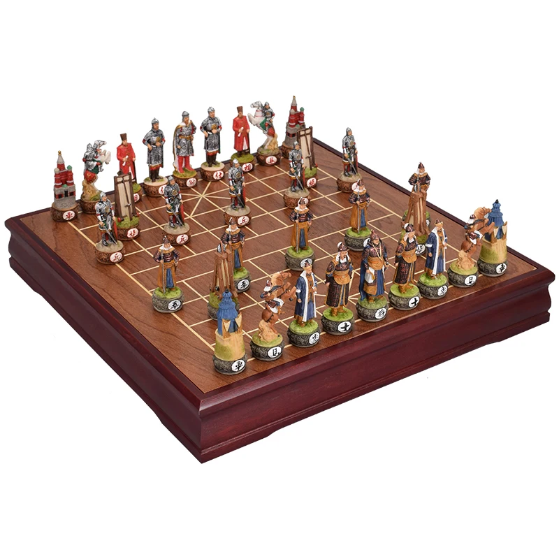 

Creative Resin Pieces Chess Wooden Board Portable Luxury High-end Antiquity Chess Set Jogo De Tabuleiro Family Games EK50QL