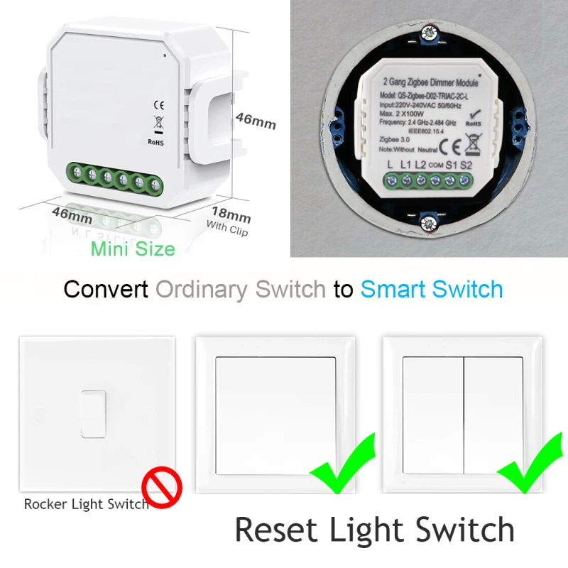 Пульт дистанционного управления Tuya Zigbee 1/2 без нейтрального реле Модуль