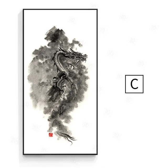 Новая китайская черно-белая чернильная краска Рисунок дракона имперский принт
