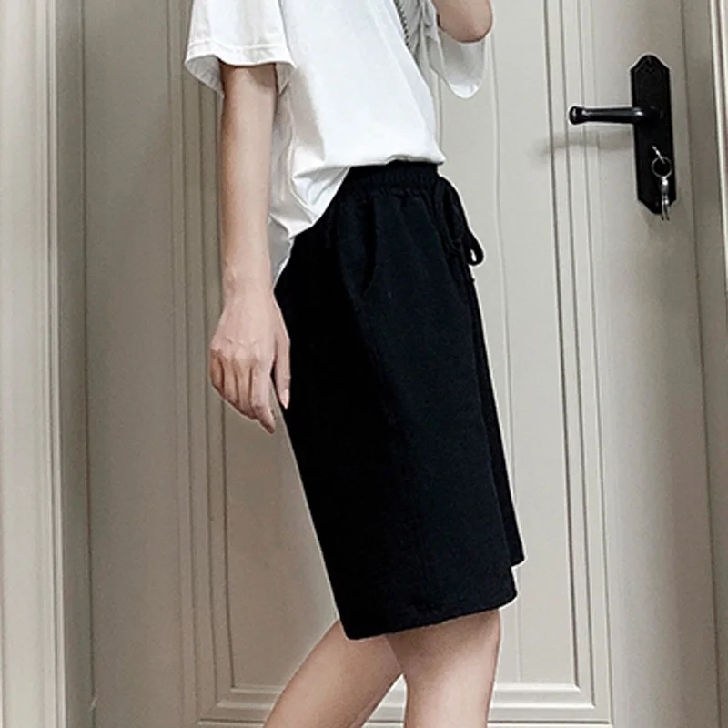

Shorts Korean Style Solid Short Pants Loose High Waist Wide Legs Breathable Homewear Harajuku Sports Running Female Solid Shorts