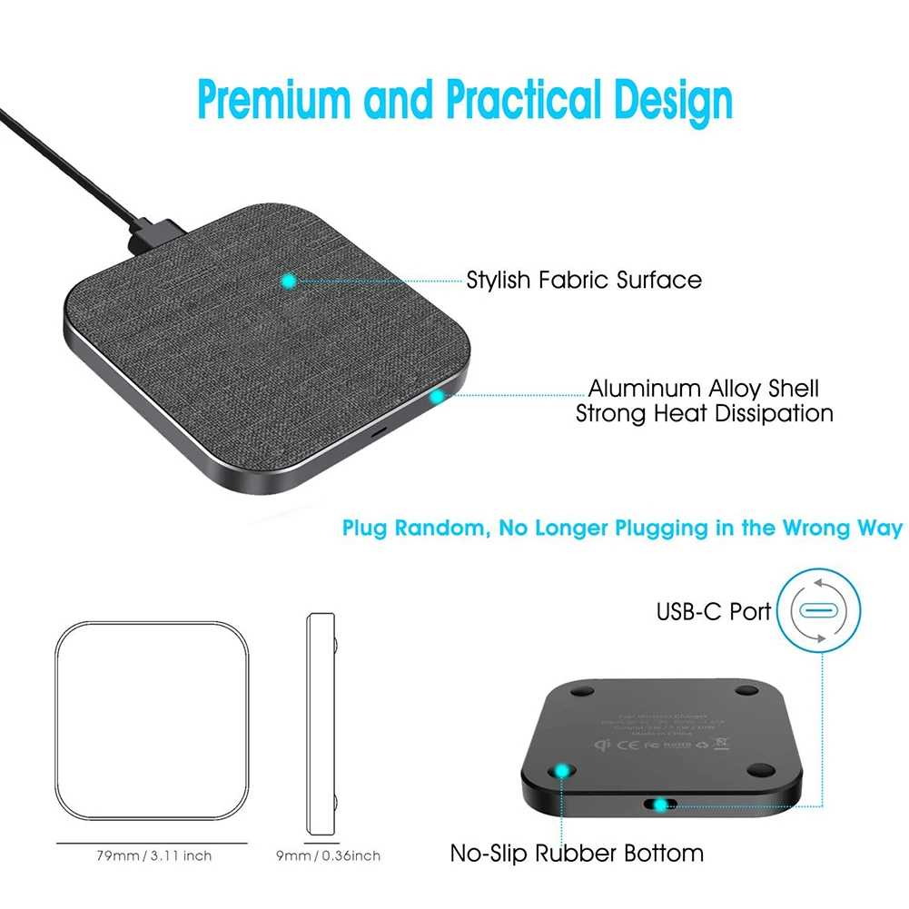 

Disc Wireless Charger Grey Fabric Top Charges All Qi Enabled Devices Universal H-best