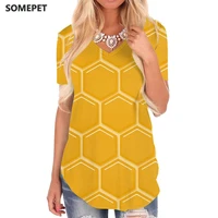 somepet honeycomb t shirt women yellow v neck tshirt pattern t shirts 3d painting shirt print womens clothing summer cool new