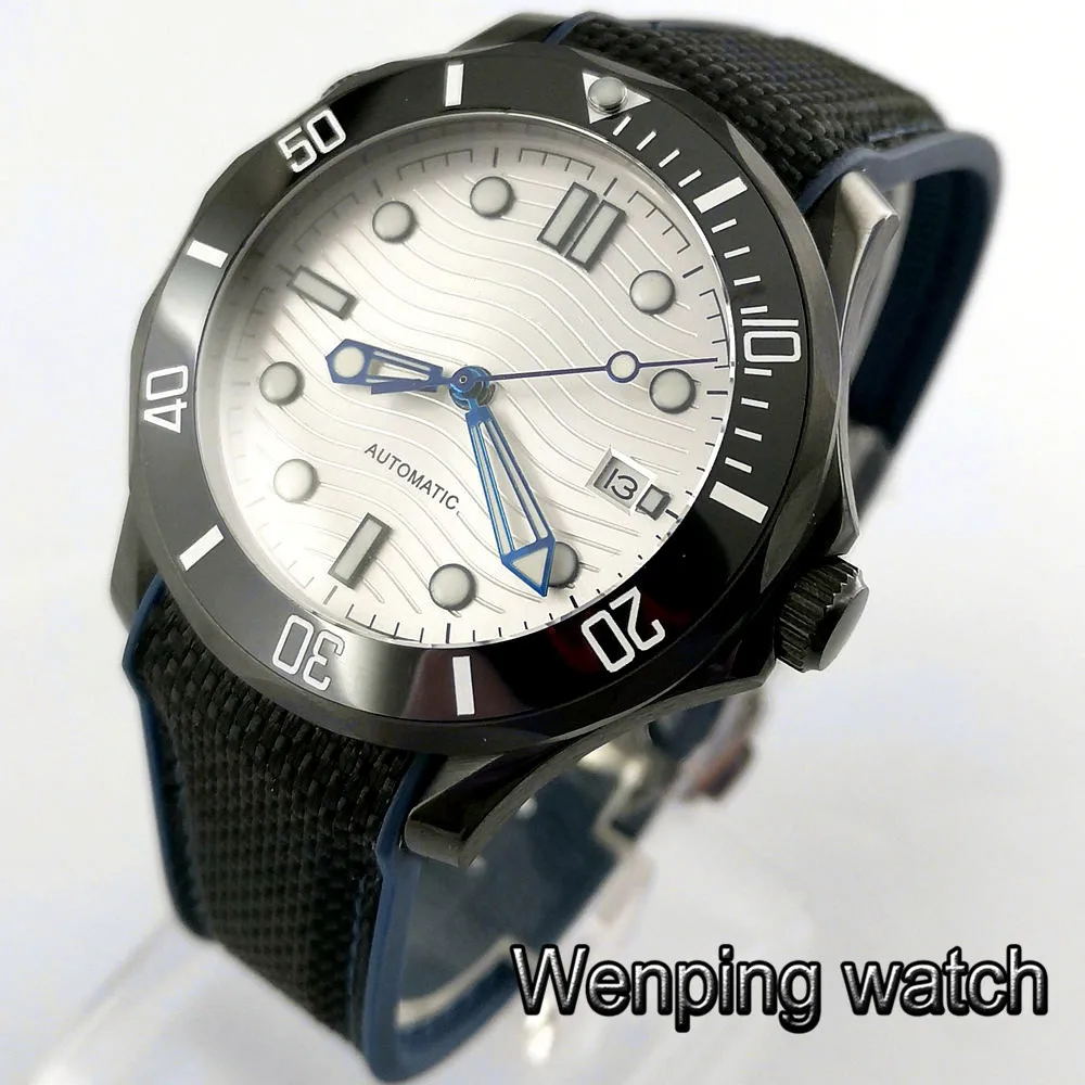 

Bliger new 41mm mens top watch sapphire glass ceramics bezel sterile dial date luminous rubber strap automatic watches