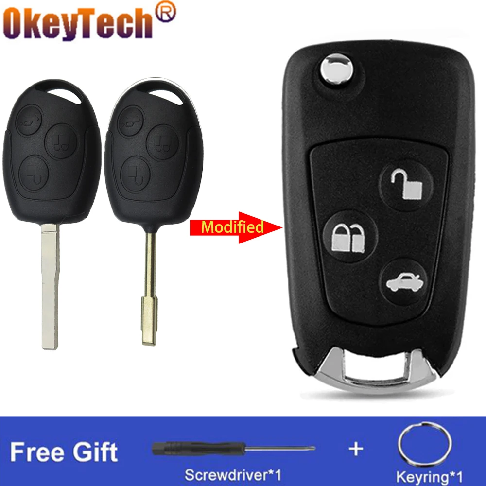 

OkeyTech 3 Buttons Modified Remote Key Shell For Ford Focus Mondeo 2 3 Festiva Fiesta Folding Filp Remote Case HU101/FO21 Blade