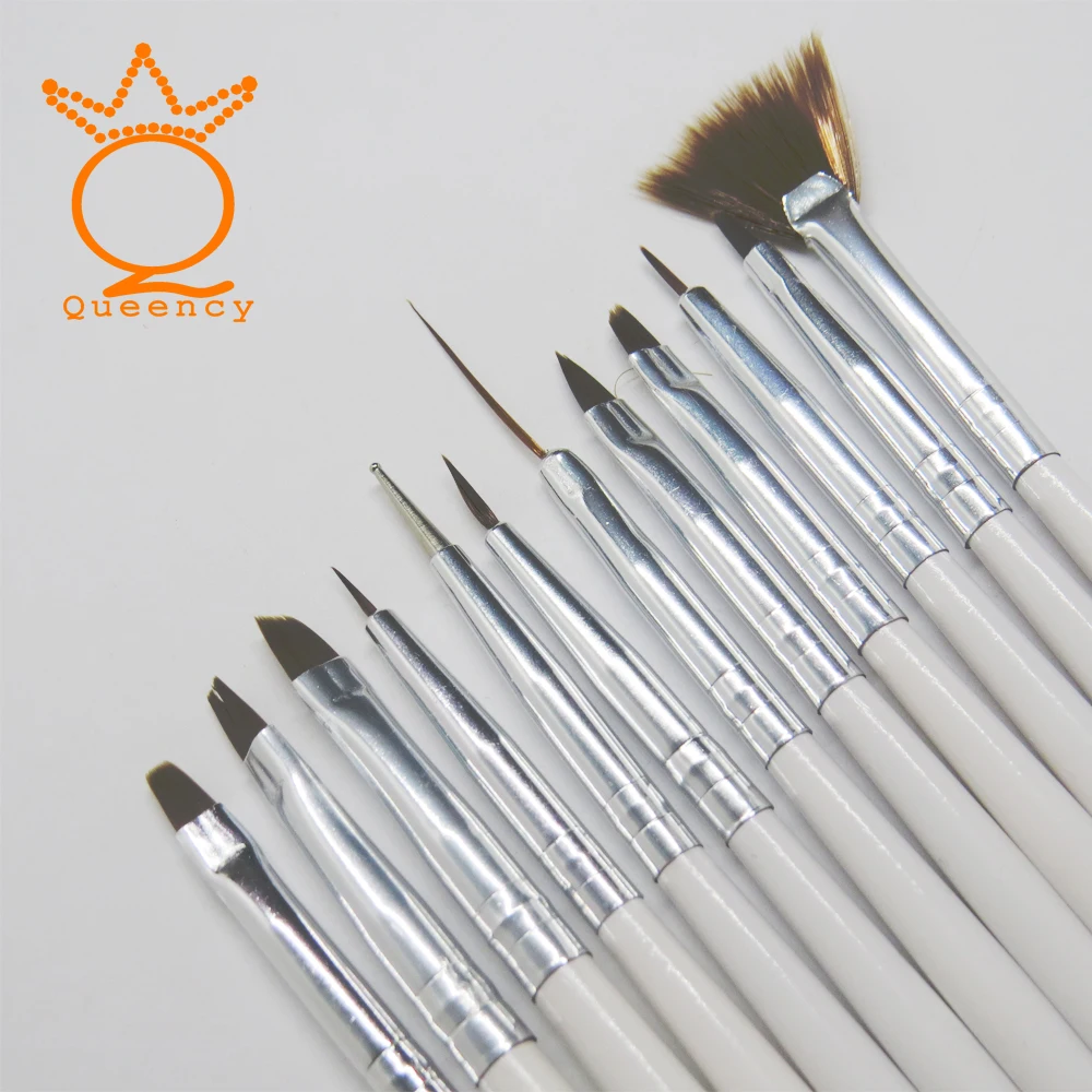

12Pcs Nail Art Brush Liner Dotting Fan Design Acrylic Builder Flat Crystal Painting Drawing Carving Pen UV Gel Manicure Tool Set