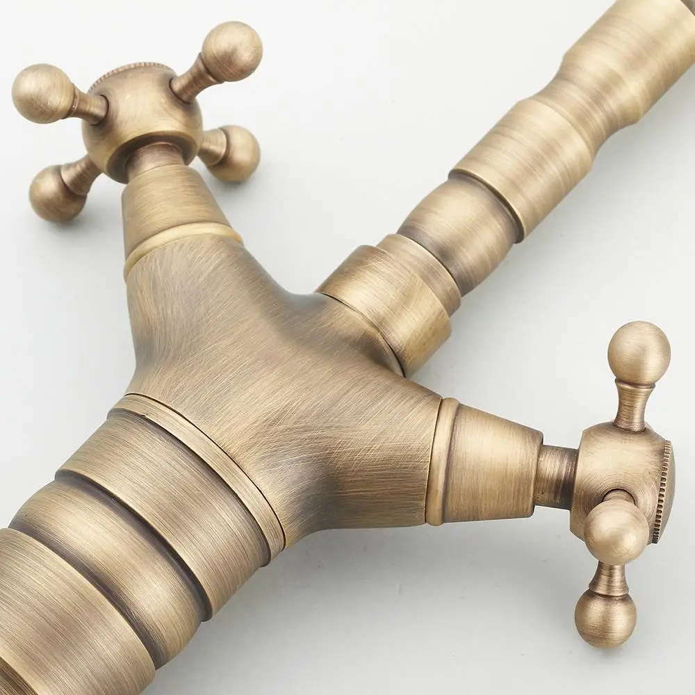 

Antique Brass Finishing Bathroom Faucets Basin Faucets Dual Handle Hot Cold Wash Basin Tap Lavatory Faucet