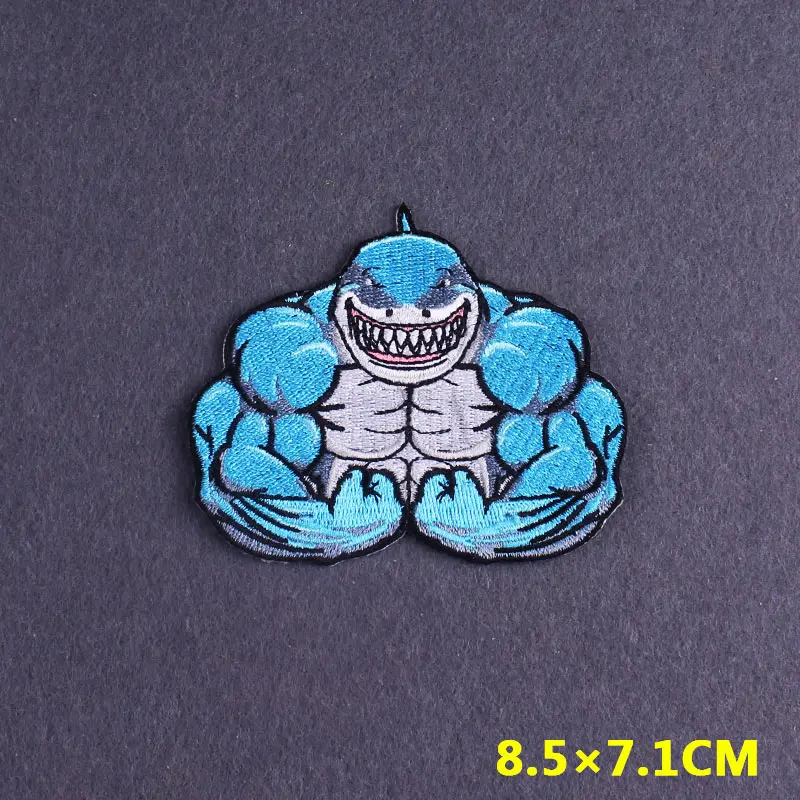 Тренажерный зал животных сильный Единорог Акула патч вышитые патчи на одежде