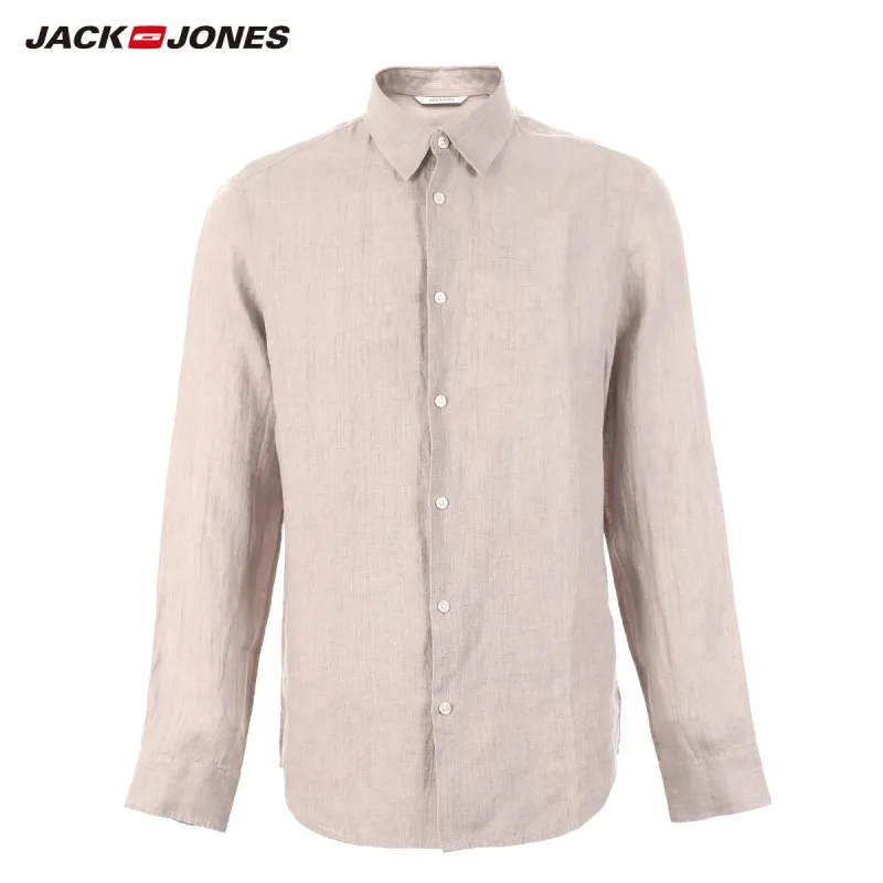 Мужская льняная рубашка jack jones Базовая с длинными рукавами 100% 219105522 | одежда