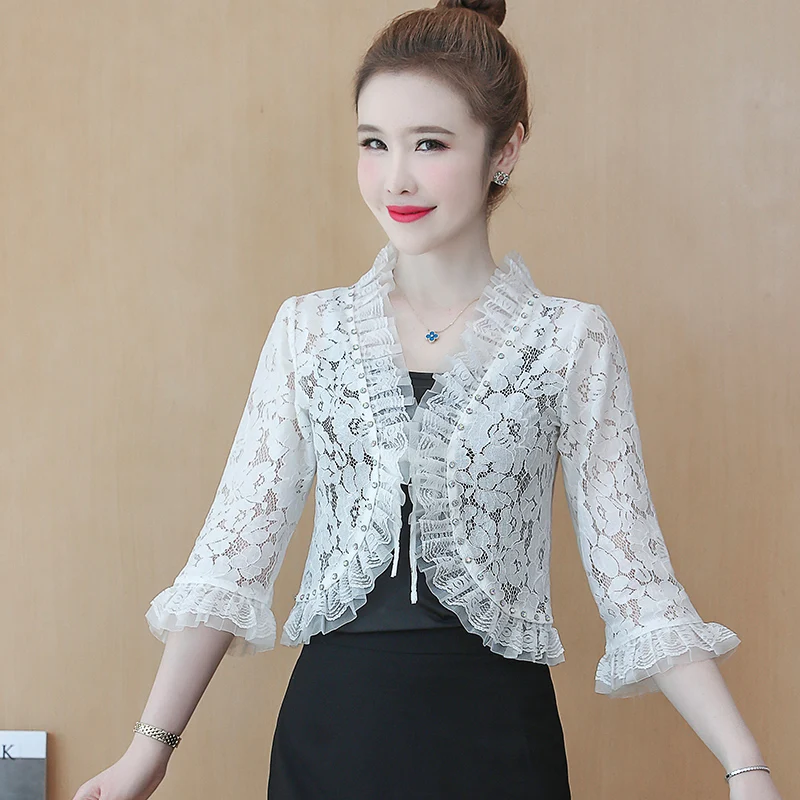 Женская куртка с коротким рукавом кардиган V-образным вырезом Маленькая