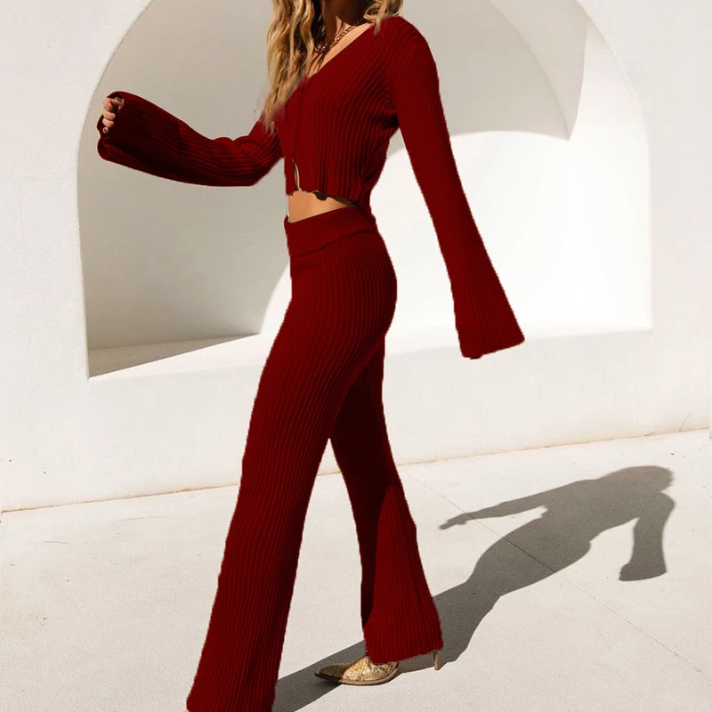 

2021 Autumn And Winter Women's Long-Sleeved Cardigan Zipper Top + Straight Trousers Casual Suit Fashion Sports Two-Piece Suit