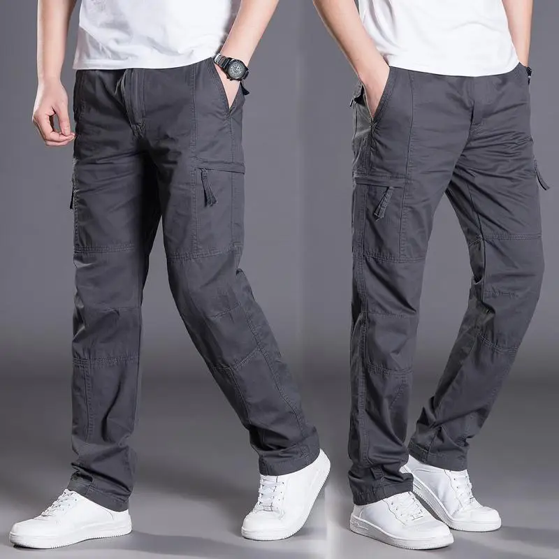 Men's Work Cargo Pants Casual Trousers Zipper Pocket High Quality Cotton Overalls Outdoor Running Mountain Hiking y2k Menswear