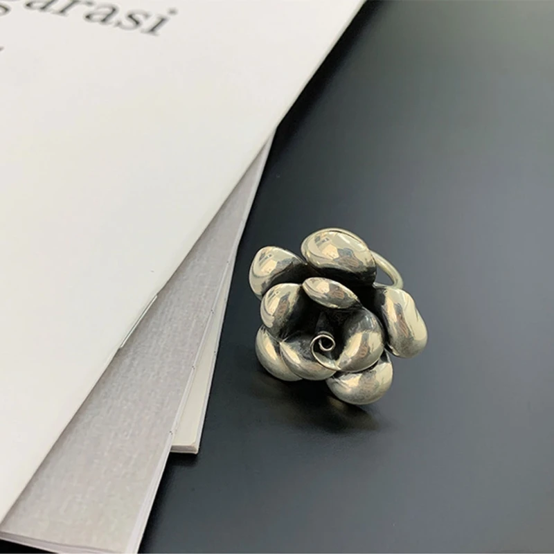 

Cute Ring for Women Teen Girls|3D Vivid Flower Adjustable Ring Silver Color Ring for Women and Girls