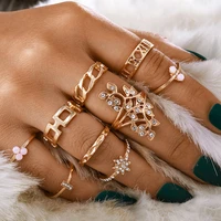 trendy personality fashion ring set roman numerals leaf chain type moon star flower golden ring