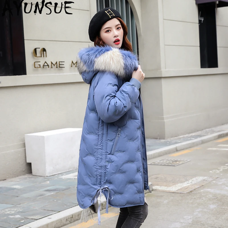 AYUNSUE Длинная зимняя куртка Женская парка пуховик с капюшоном женские пальто
