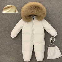 30 degree infant snowsuit real fur collar duck down filling thick warm toddler boys girls down rompers baby winter jackets
