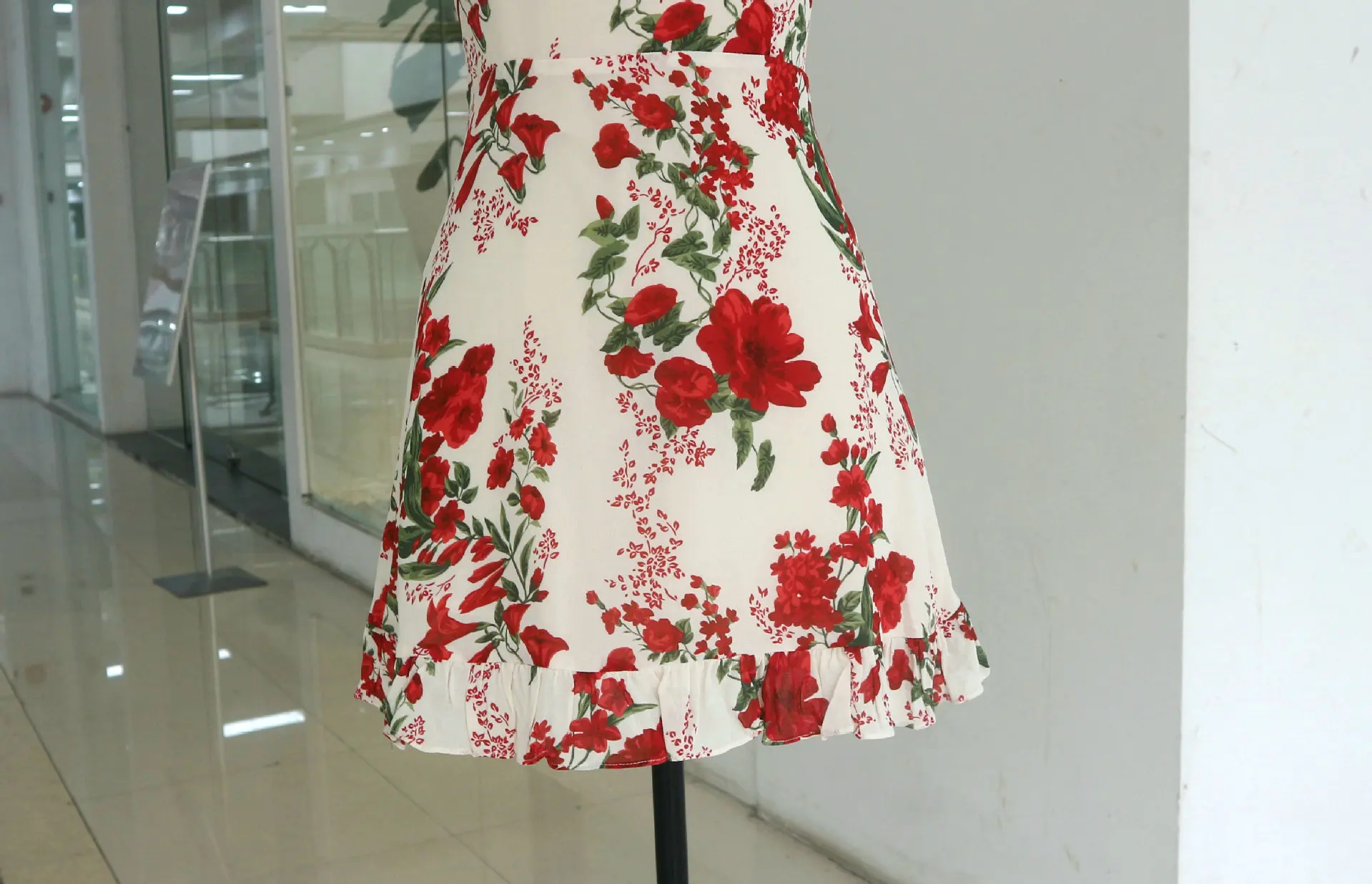 

Summer 2021 Sling Dress Women's Lemon Floral Printing Lace-up High Waist Ruffles Strapless Fresh Mini Robe