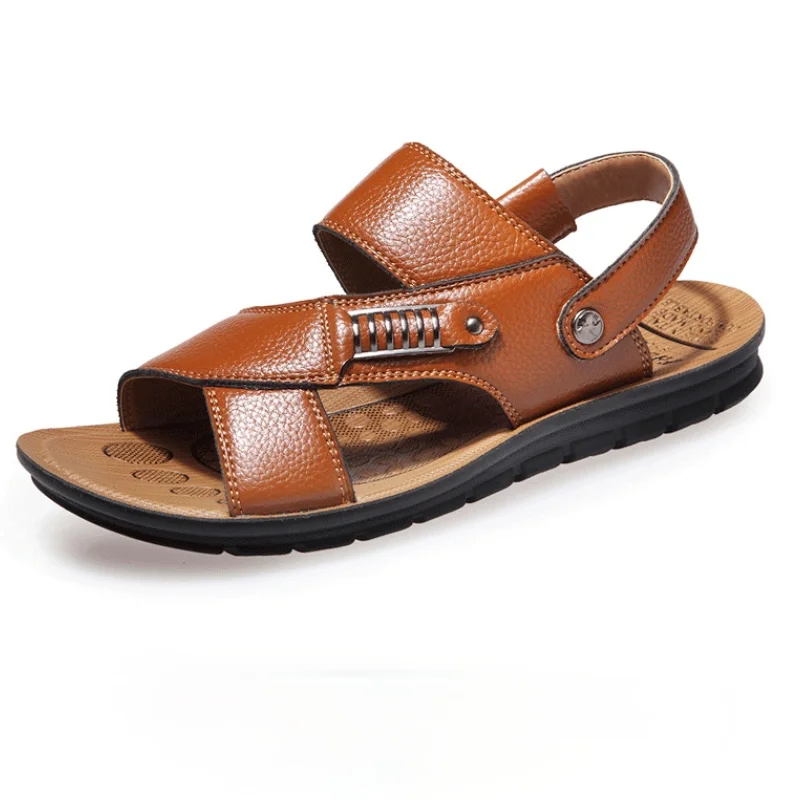 

2021 New Men's Leather Sandals Summer Fashion Casual Beach Slippers Soft Bottom Anti Slip Waterproof Comfortable Shoe for Men