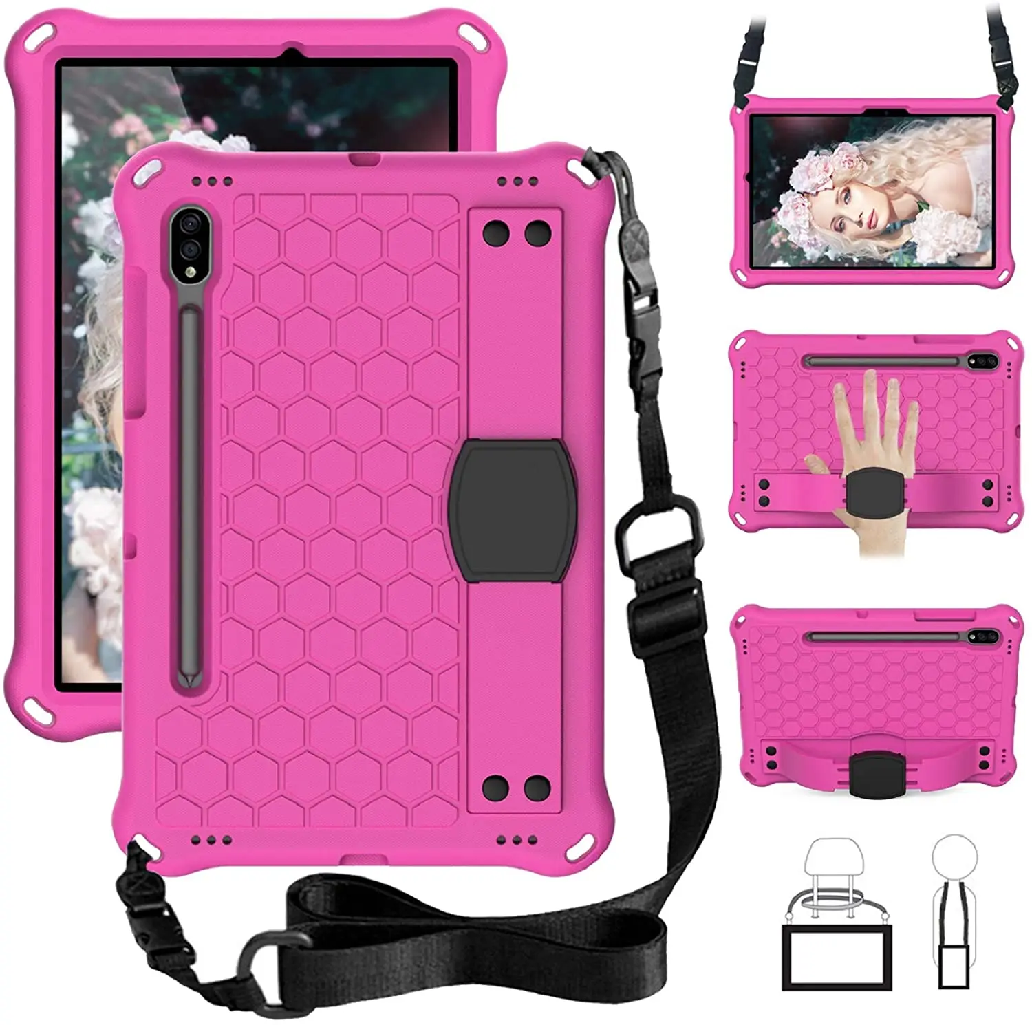 

Kids Safe EVA Foam cover For Samsung Galaxy S7 11 2020 SM-T870 T875 S6 10.5 T860 T865 Funda Honeycomb Shockproof Case+Strap