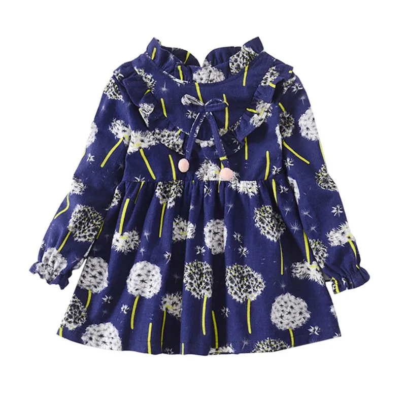 Dark blue Весеннее Новое модное дизайнерское платье для девочек, повседневное детское платье для девочек, платье с цветочным принтом для маленьких девочек - Цвет: Dark blue