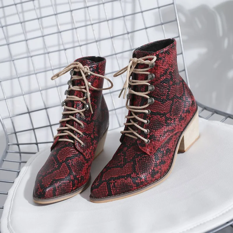

Женские ботинки на молнии со змеиным принтом, женские ботильоны на квадратном каблуке, модные привлекательные Ботинки Челси с острым носко...