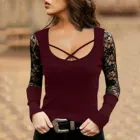 40 # Тонкая Блузка женские кружевные открытые элегантное платье с круглым вырезом, рубашки для мальчиков с длинными рукавами с принтом крест грудную клетку Повседневная блузка Рубашка Женская