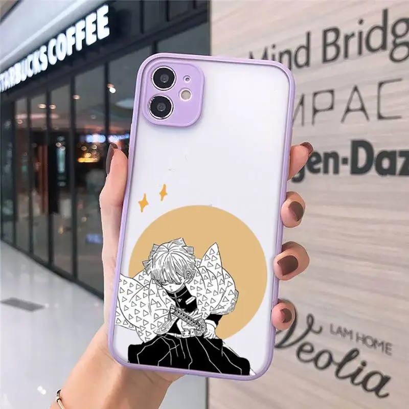 

Kimetsu no Yaiba Phone Case purple matte transparent For iPhone 7 8 x xs xr 11 12 pro plus max mini Clear Funda