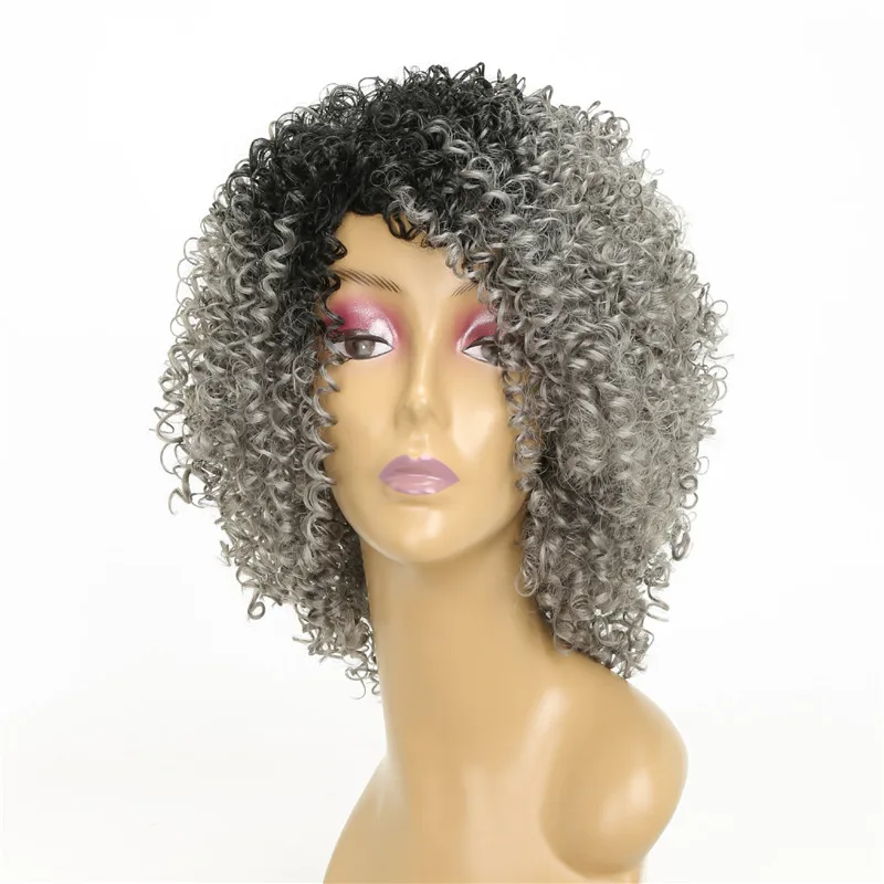 

Gray Afro Kinky Curly Hair Wig Middle Part 15 inch afro Curls Wigs for Black Women African American Synthetic Fiber Cosplay Wigs