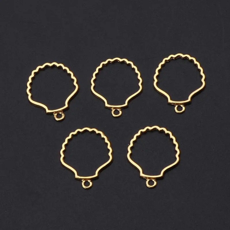 

5Pcs Shell Metal Frame Pendant Open Bezel Blank Setting UV Resin Jewelry DIY 97QE