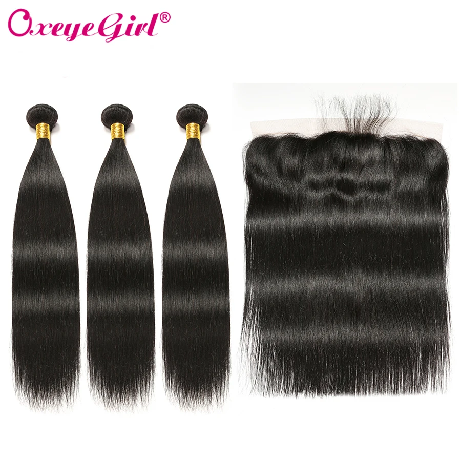 Прямые пучки волос с фронтальной бразильские волосы закрытием плетение кружева