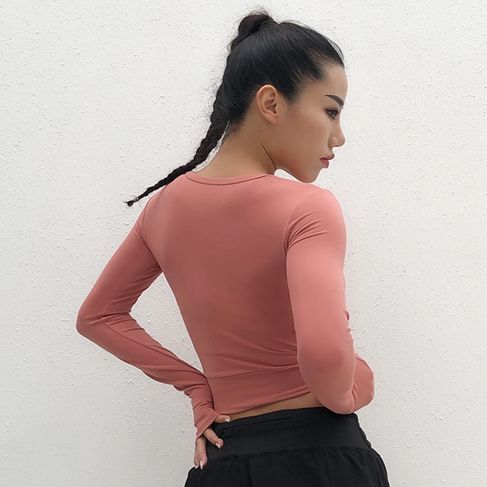 Сексуальный топ для йоги короткий с длинным рукавом женская спортивная рубашка