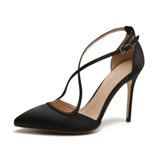 black 10.5cm Указательный палец красный сатин Runway супер сандалии ультра лето леди Корейский высокие каблуки Красные Satin туфли экстремальный стилет Размер 4 34 Orsay Лето мода Китай китайская новая - Цвет: black 10.5cm