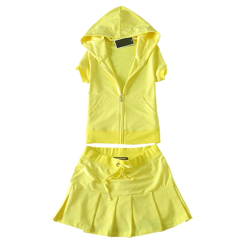 Мини-костюм с юбкой комплект из 2 частей для женщин короткий рукав топ капюшоном и