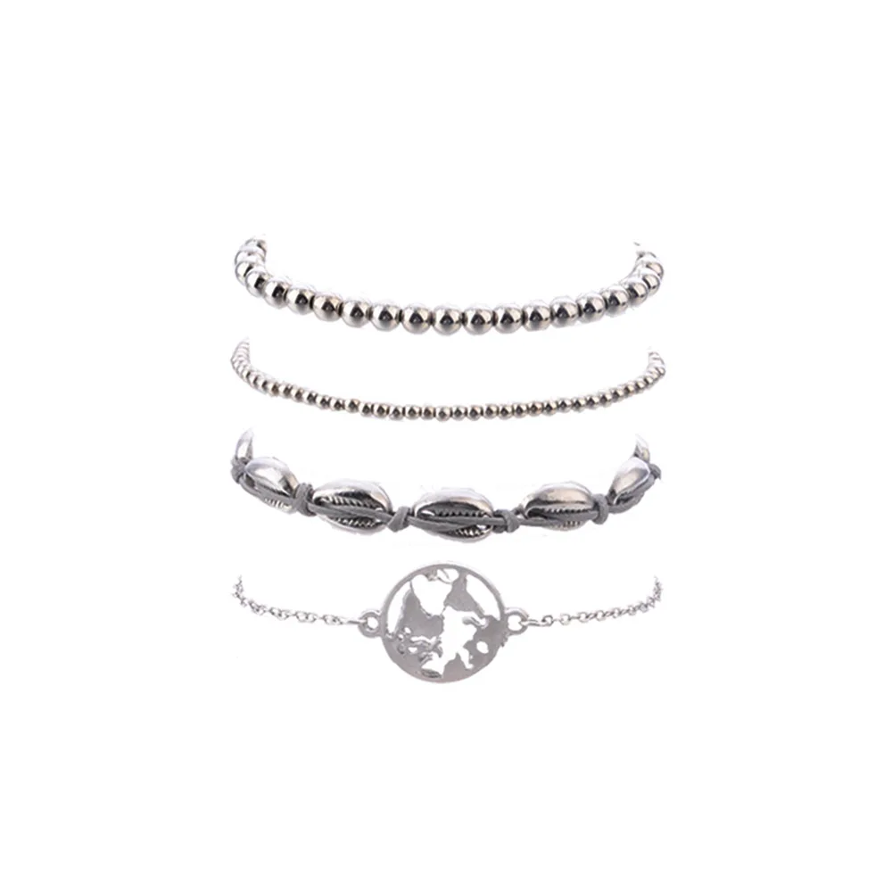 Sindlan 4 шт серебряный цвет ракушка бисерные браслеты для женщин Простые полые