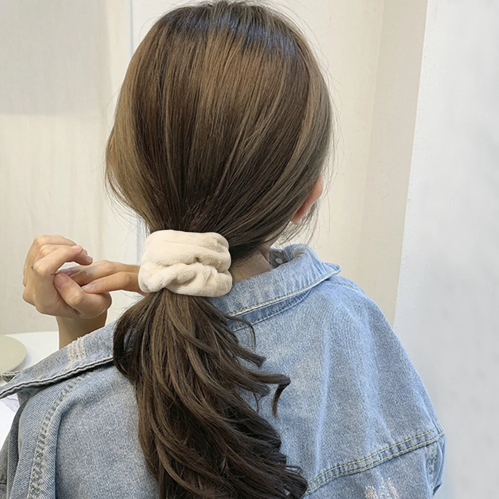 

New Furry Winter Warm Soft Hair Scrunchies Warm Elastic Hair Band Women Girls Ponytail Holder Hair Rubber Band Hair Accessories