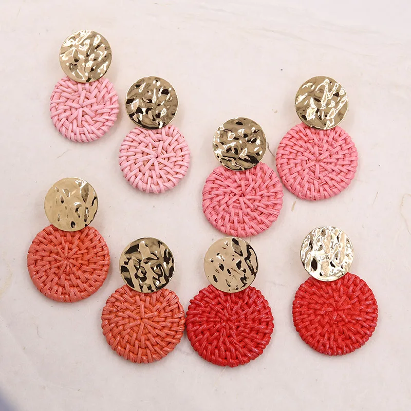 Серьги из ротанга женские круглые богемные плетеные ювелирные украшения в форме