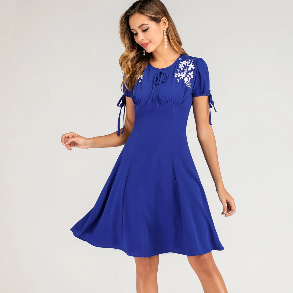 Womail Dress Women Fashion O-Neck Short sleeve Dresses Elegant Pleated Gowns fashion clothes woman 2020 Vestidos 218#3 | Женская одежда