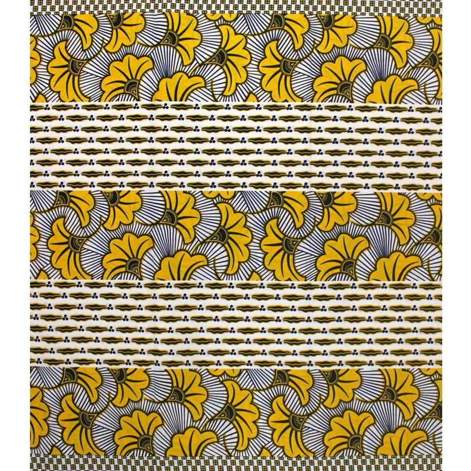 

High Quality White Yellow Ankara Wax Prints African Wax Prints Fabric 6yards Lot Y-44