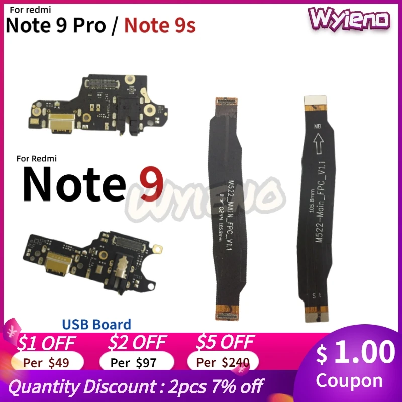 Wyieno для Xiaomi Redmi Note 9 9s M2 Pro USB зарядный порт док-разъем основная Материнская плата