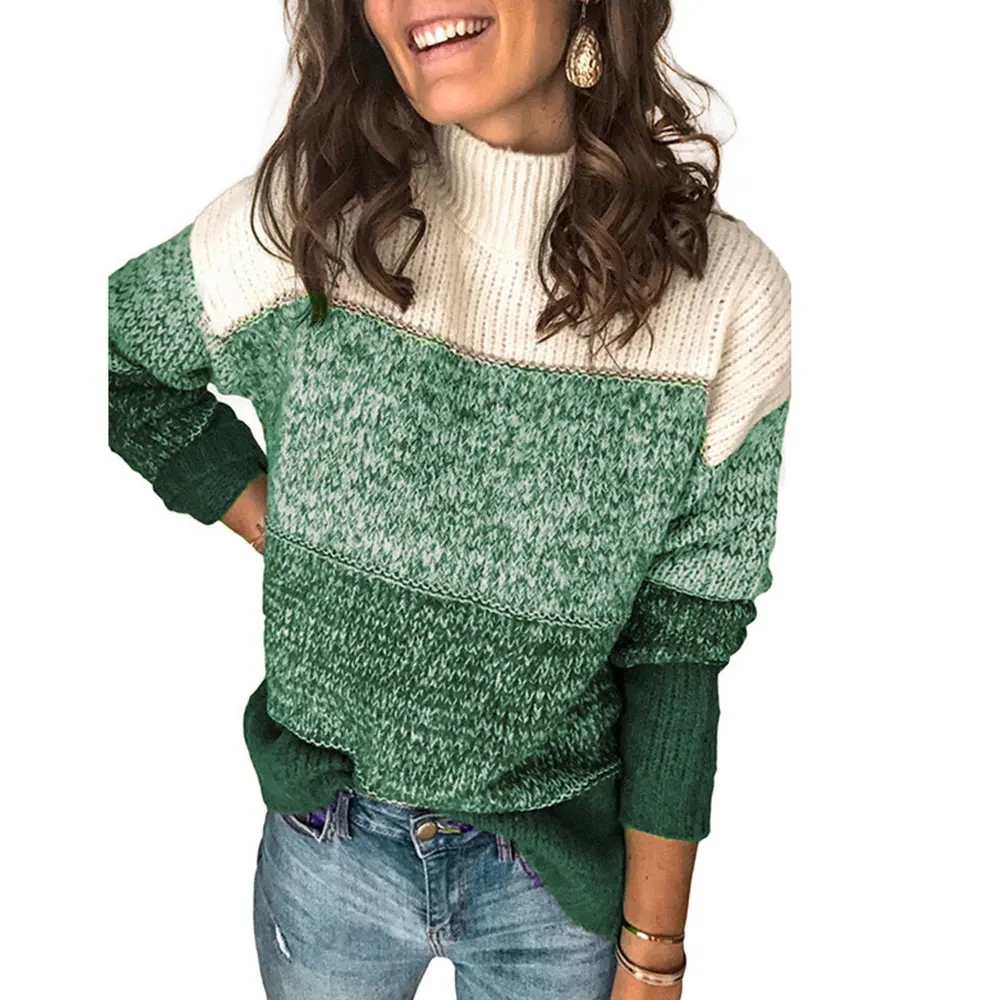 

Gentillove Elegant Color Block Knitted Sweater Vintage Harajuku Striped Pullovers Winter Color Block Patchwork Loose Jumpers