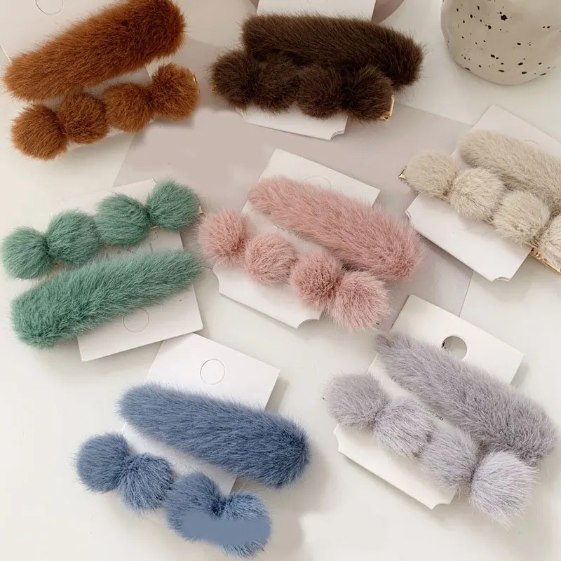 2 шт./компл. искусственный меховой помпон заколки для волос в форме капли воды Для