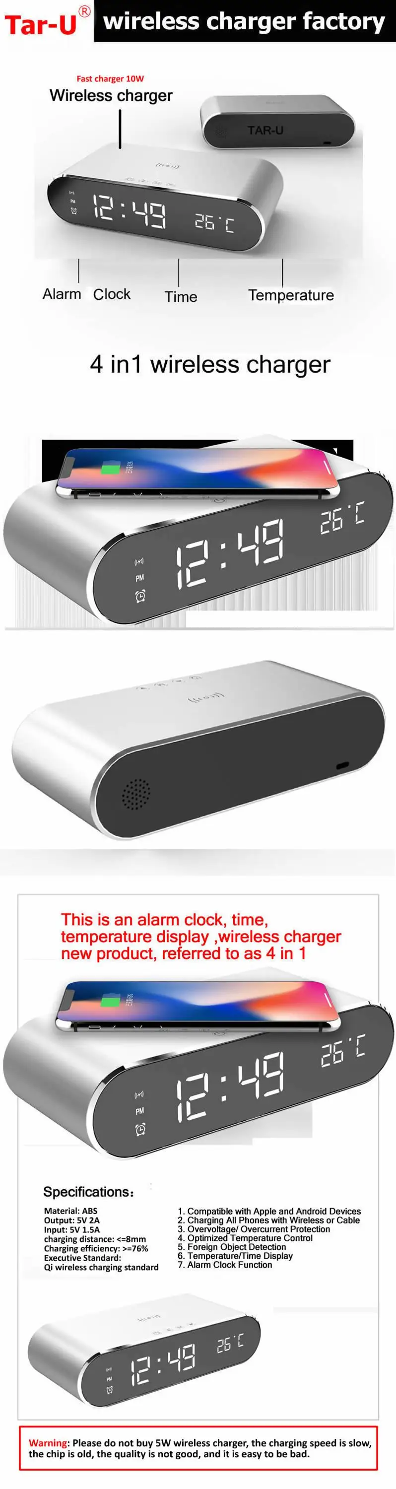 Быстрое беспроводное зарядное устройство Qi 10 Вт с светодиодный функциональным