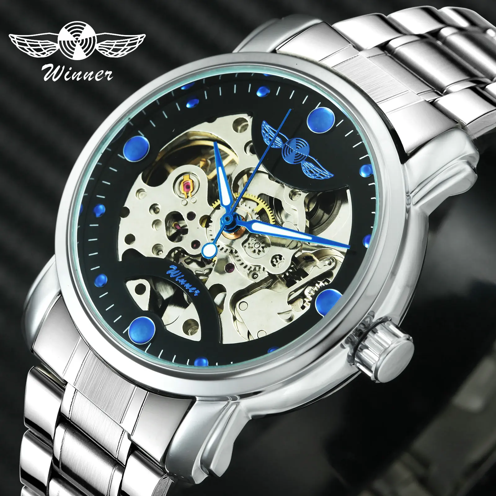 Часы наручные WINNER Мужские механические Роскошные автоматические светящиеся с