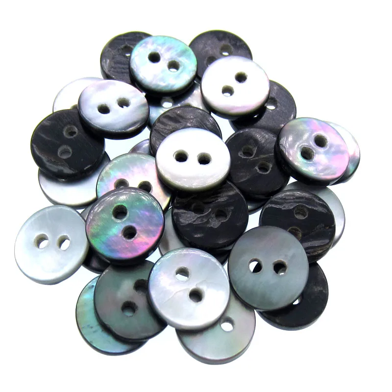 9mm-15mm Natural Shell Buttons For Clothing Black Mother of Pearl Round Shell 2 Hole Button Craft Mother Kids Sewing Accessories images - 6