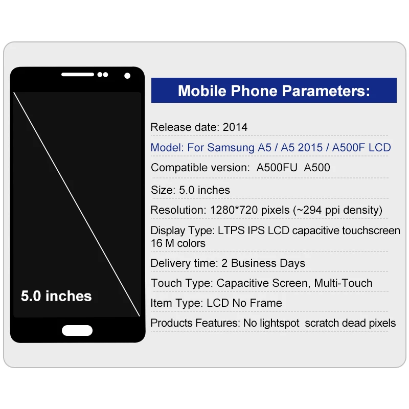 5.0” AMOLED For Samsung Galaxy A500 LCD A5 2015 Touch Screen SM-A5 A500FU A500F Display Digitizer Parts |